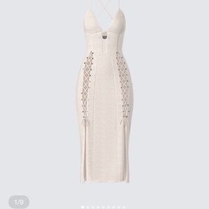 Finesse Lace-Up Strappy Knit Midi Dress - Cream